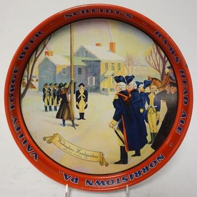 1014	VALLEY FORGE/SCHEIDTS BEER TRAY, 11 3/8 IN DIAMETER	40	80	10	PLEASE PAY ATTENTION FOR DAILY ADDITIONS TO THIS SALE. PARTIAL UPLOADS...