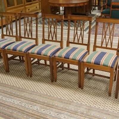 1049	SET OF EIGHT CHERRY DINNING CHAIRS; TWO ARM & SIX SIDE, THEY HAVE FULL FLUTED COLUMNS UNDER THE ARMS & THE BACK 	400	800	200	PLEASE...