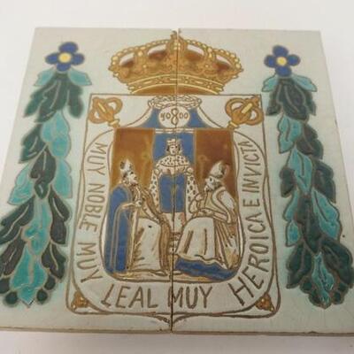 1076	ANTIQUE GLAZED 2 PART TILES, COMBINED 11 IN X 11 IN, *MUY NOBLE MUY LEAL MUY HEROICA EINVICTA*	50	100	25	PLEASE PAY ATTENTION FOR...
