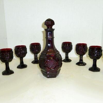 Ruby "Cape Cod" decanter with 8 stems