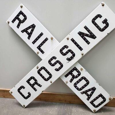 #620 â€¢ Crossbuck Glass Marble Porcelain Reflector RR Railroad Crossing Sign