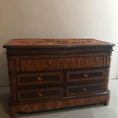 Amazing Hand Carved Wooden Balinese Inspired Chest