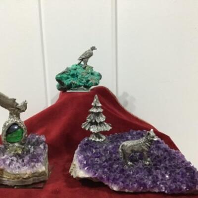 Crystal and turquoise pewter figures 