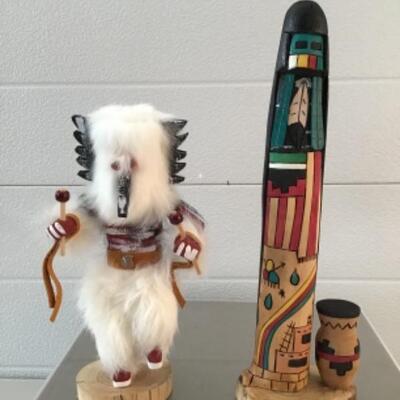 Eagle mask and rain kachina doll