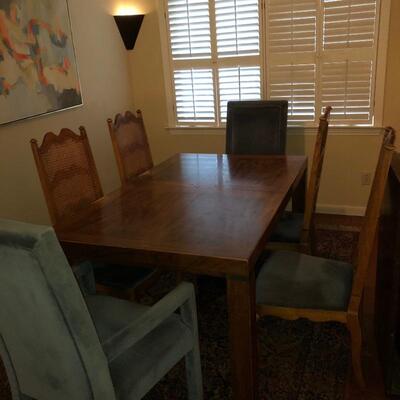 Dining table, 6 chairs; 2 leaves 18â€ each (not in photo)