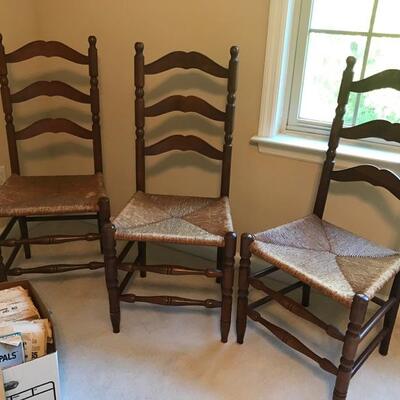 Set of 6 ladder back rattan chairs $245