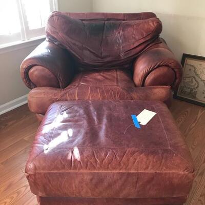 Leather arm chair and ottoman $65
Chair 50 X 41 X 35
