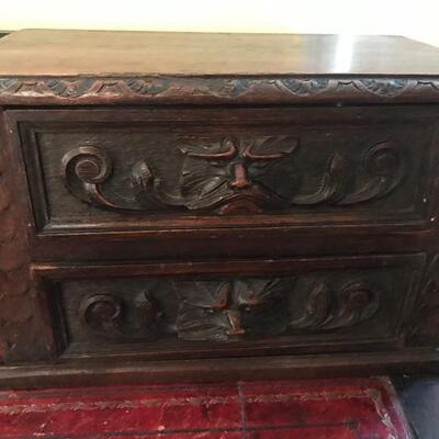 Antique 1880's hand carved Scottish desk with original leather inlaid top $1,650