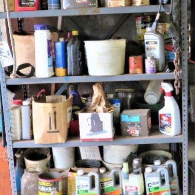 Metal Shelf with contents - Paint, Cleaners, Misc
