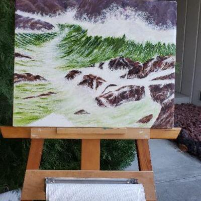 Easel and original sea scape painting
