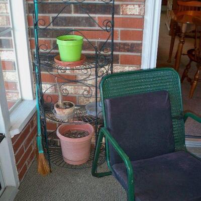 Vintage Lloyd Flanders Aluminum Loom Low back Chair #2  ; Green Wire Stand