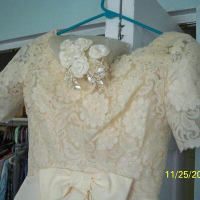Close up of dress top and Veil