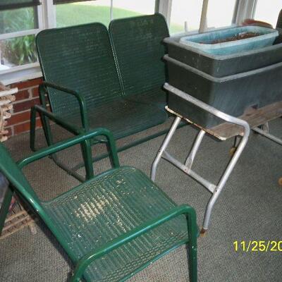 Part of the Vintage 5pcs. Lloyd Flanders Aluminum Loom Patio set, Low back Chair #1 and 2 Person Glider.