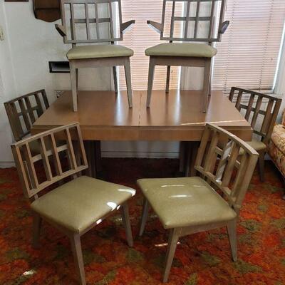 Mid Century Modern Dining Table, 6 Chairs & 3 Leaves By Architectural Modern By Morris Of California.