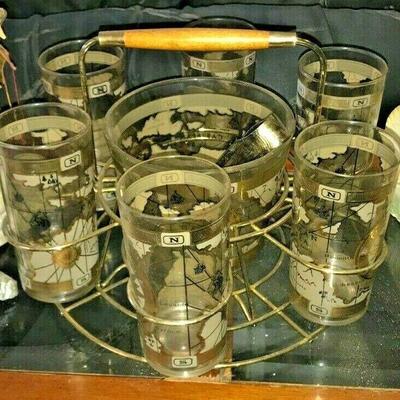 https://www.ebay.com/itm/124474093664	FL0021 MCM NAUTICAL THEME BARE WARE CADDY WITH GLASSES AND ICE BUCKET WITH  Pickup Only...