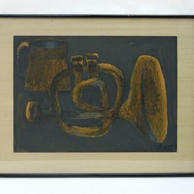 Fernando Botero (Colombian, b. 1932), 
Untitled (Still Life with Trumpet and Pitcher), circa 1960. 
Gouache and graphite on paper....