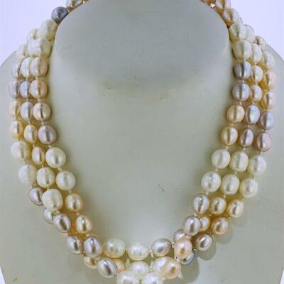 One triple strand freshwater baroque pearl 20.00