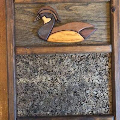 Vintage mixed wood wall art and corkboard