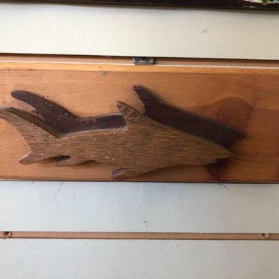Vintage double shark wood wall hanger