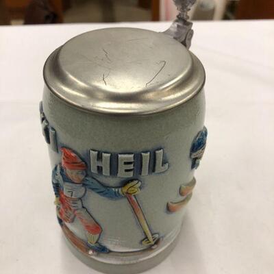 Vintage Ski Heil ceramic beer stein, Western Germany