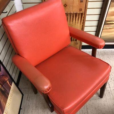 Mid century walnut and orange upholstery office chair