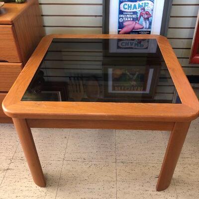 Teak and smoked glass coffee table