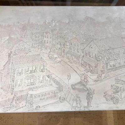 Vintage city scene printing plate