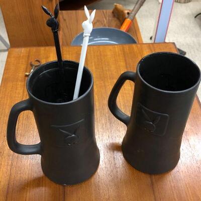 Vintage Playboy beer mugs with bunny head swizzle sticks