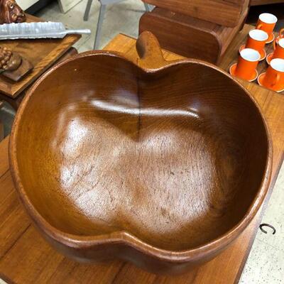 Vintage teak fruit bowl in shape of apple