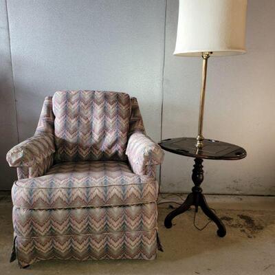 Wing Chair And Side Table. https://ctbids.com/#!/description/share/675675 Cozy reading chair. Great condition, chevron inspired. Chair...