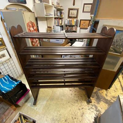 Mission Style Baker's Rack
74.75" H x 62" L x 27" D (at base)
Average shelf size is 15.25" D x 58.5" wide