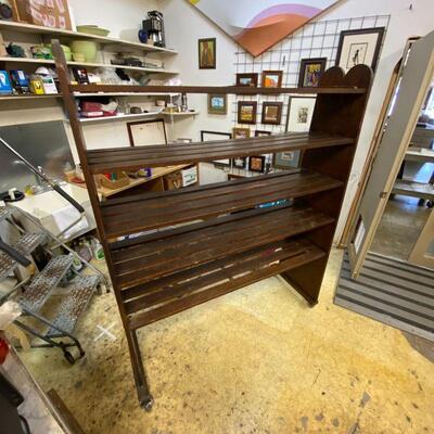 Mission Style Baker's Rack
74.75" H x 62" L x 27" D (at base)
Average shelf size is 15.25" D x 58.5" wide
