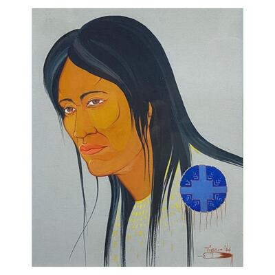 Jerome Tiger, "Indian Beauty", 11" x 9", Framed
