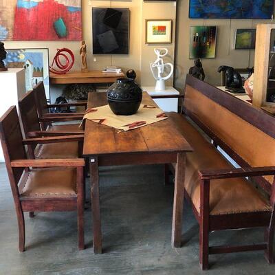 Antique Harvest Farm house Dining Table, Bench and Chairs
Includes 3 Chairs; 1 Bench, and Table. Size: table 82"L x 29 1/2" w x...