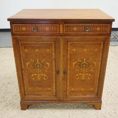 1005	MAHOGANY CABINET W/BANDED & INLAID 2 DRAWERS & 2 DOORS, 35 IN WIDE X 19 1/2 IN DEEP X 40 1/2 IN HIGH	200	400	100	PLEASE PAY...