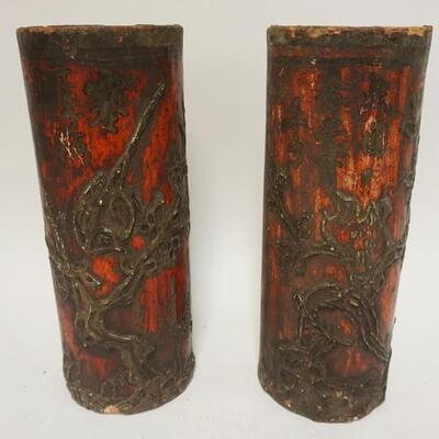 1092	PAIR OF ASIAN PAINT DECORATED IN RELIEF CYLINDRICAL VESSELS, 13 1/4 IN HIGH, 5 1/2 IN ROUND	150	300	50	PLEASE PAY ATTENTION FOR...