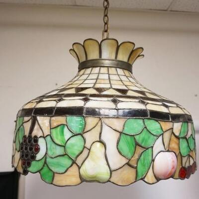 1054	LARGE ANTIQUE STAINED LEADED GLASS HANGING FRUIT DOME, APPROXIMATELY 22 IN WIDE X 17 IN HIGH	150	300	50	PLEASE PAY ATTENTION FOR...