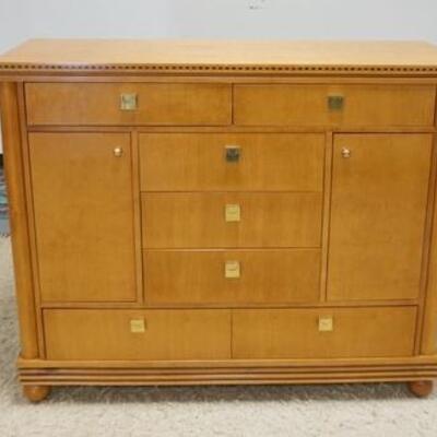 1014	7 DRAWER 2 DOOR BANDED MODERN CHEST W/COLUMN SIDES & BALL FEET, BANDED EDGES, 55 IN WIDE X 9 IN DEEP X 46 IN HIGH	100	200	50	PLEASE...