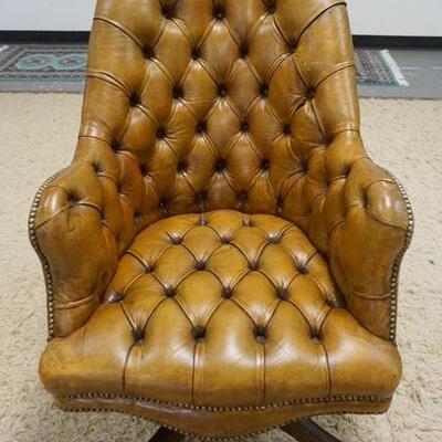 1016	ENGLISH HIGH BACK TUFTED LEATHER DESK CHAIR, SOME WEAR TO LEATHER	150	300	100	PLEASE PAY ATTENTION FOR DAILY ADDITIONS TO THIS SALE....