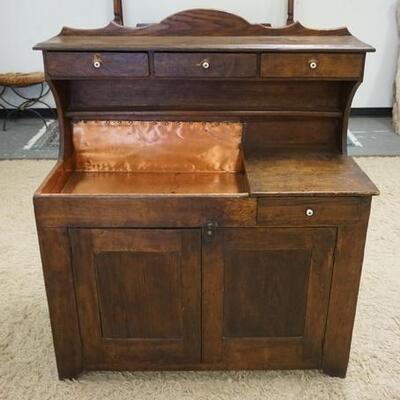 1076	PRIMITIVE 3 DRAWER 2 DOOR HOODED COPPER SINK DRY SINK, 43 IN WIDE X 17 IN DEEP X 51 IN HIGH	100	200	50	PLEASE PAY ATTENTION FOR...