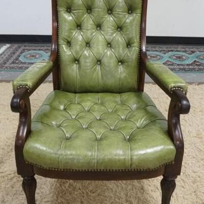 1008	ROSEWOOD VICTORIAN TUFTED GREEN LEATHER ARM CHAIR, WEAR ON ARMS	75	150	50	PLEASE PAY ATTENTION FOR DAILY ADDITIONS TO THIS SALE....