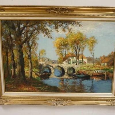 1181	F SMYTHE OIL ON CANVAS OF A RIVER, BRIDGE & HOUSE IN A GILT FRAME, 45 IN X 32 IN INCLUDING FRAME	50	100	20	PLEASE PAY ATTENTION FOR...