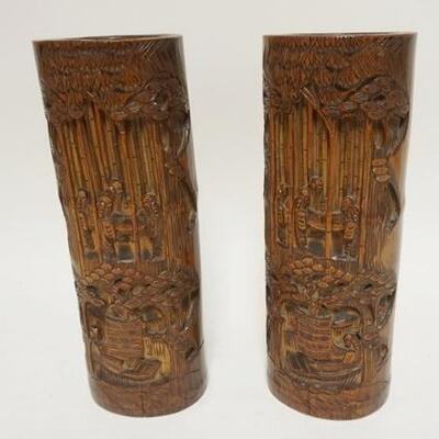 1093	PAIR OF ORNATELY CARVED BAMBOO CYLINDIRCAL VASES, 12 IN HIGH X 4 1/4 IN	75	150	50	PLEASE PAY ATTENTION FOR DAILY ADDITIONS TO THIS...