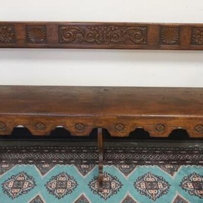 1004	ANTIQUE OAK SETTEE W/MORTICED LEGS & SHELL & FLORAL CARVINGS, 72 1/2 IN WIDE X 33 IN HIGH X 17 IN DEEP	200	400	100	PLEASE PAY...