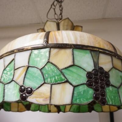 1055	LARGE ANTIQUE STAINED LEADED GLASS HANGING DOME W/GRAPE CLUSTERS, APPROXIMATELY 22 IN WIDE X 18 IN HIGH	100	200	50	PLEASE PAY...