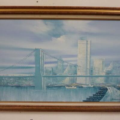 1183	OIL ON CANVAS OF NEW YORK CITY W/THE TOWERS, ARTIST SIGNED LOWER RIGHT, 42 1/2 IN X 30 IN INCLUDING FRAME	50	100	20	PLEASE PAY...