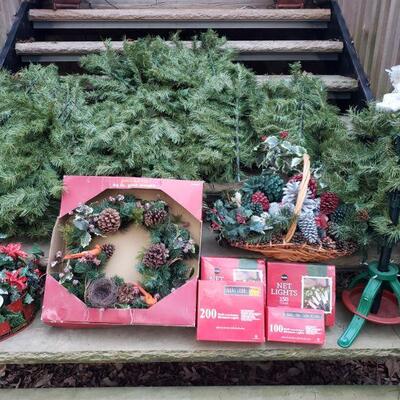https://ctbids.com/#!/description/share/687576 Unlit Christmas tree that stand approximately 7 feet tall. Pinecone rimmed basket full of...