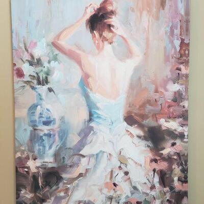 https://ctbids.com/#!/description/share/682385 Canvas depicting woman getting ready for something special. 22x28. Excellent condition.

