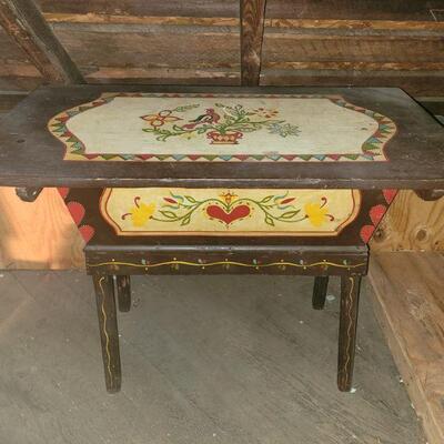 This is a beautiful painted table with storage. Table height is 32