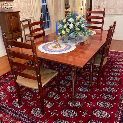 Gate leg drop leaf dining table with 4 wide ladder back chairs